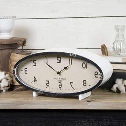 Vintage Inspired White Oval Table Clock Metal with Black Tri