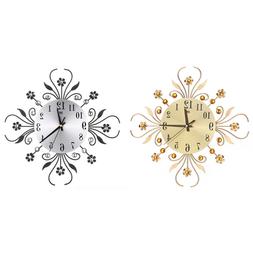 Vintage Metal Art Mute Wall Clock Crystal Large Wall Watch C