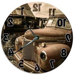 Sugar Vine Art Vintage Retro CAR Clock Large 10.5" Wall Cloc