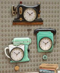Vintage Retro Pendulum Wall Clock Nostalgic Sewing Machine P