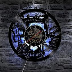 LooBooShop 1Piece Vintage Sewing Wall Clock LED Backlight Se