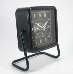 Vintage Style Distressed Black Finish Table Clock with Roman