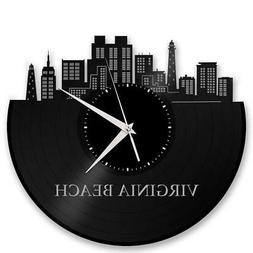 Virginia Beach Vinyl Wall Clock Coastal City Skyline Gift fo