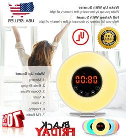 Wake Up Light Alarm Clock Digital LED 6 Color Switch Radio S