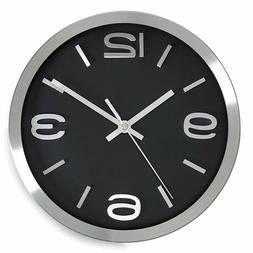 Wall Clock 10 Inch Silent Non-ticking Modern Silver Metal Bl