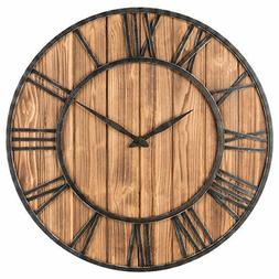 Wall Clock 30 Inch Metal & Solid Wood Noiseless Luxury Decor