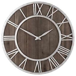 Wall Clock 30 Inch Metal & Solid Wood Noiseless Luxury Decor