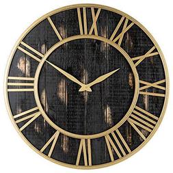 Wall Clock 30 Inch Metal & Solid Wood Noiseless Luxury Decor
