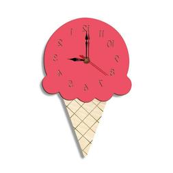Wall Clock 3D for Children Cute Cartoon Ice Cream Wood Wallc
