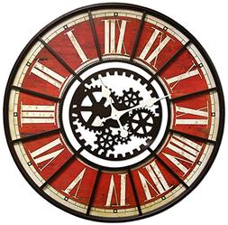 HDC Inc. Large Wall Clock with Decorative Gear Look Red 32" 