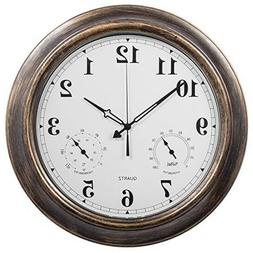 Wall Clock Indoor Outdoor 18" Large Waterproof Temperature H