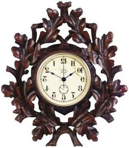 WALL CLOCK MOUNTAIN RUSTIC OAK LEAF RESIN NEW HAND-CAST BATT