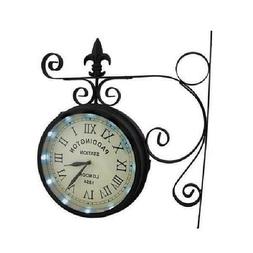 Wall Clock Station Solar Powered LED Lighted Double Sided Cl