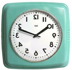 Wall Clock Turquoise Vintage Square Retro Home Kitchen Offic