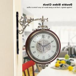 Wall Clock Vintage Metal Double Sided Numerals Round Hanging