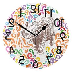 Naanle Watercolor Elephant with Colorful Abstract Fountain P
