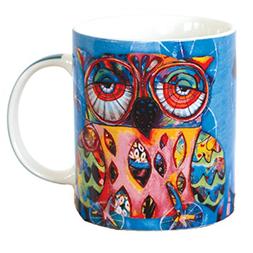 Allen Designs Whimsical Colorful Bone China "Owl" Coffee Mug