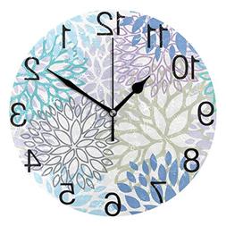 White Dahlia Round Wall Clock, Silent Non Ticking Oil Painti