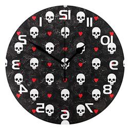 Dozili White Skull Pattern Decorative Wooden Round Wall Cloc