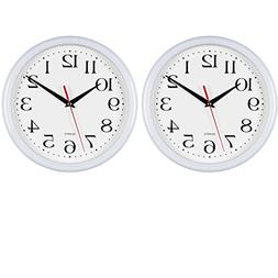 Bernhard Products - White Wall Clocks,10 Inch - Set of 2 Sil