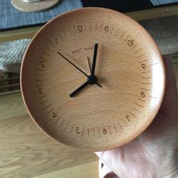 Wood Round Silent Table Alarm Clock Classic Vintage Elegant 