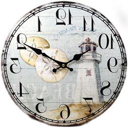 Wood Wall Clock Light House 13"X 13" Home Wall Decor Marine 