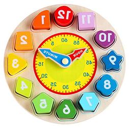 Wondertoys Wooden Shape Sorting Clock Toddlers Educational T