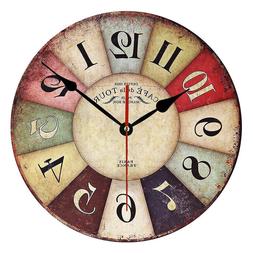 Wooden Wall Clock Modern Design Vintage Rustic Shabby For Ho