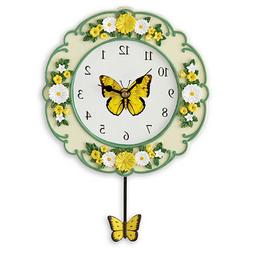 Yellow Butterfly & Daisy Pendulum Wall Clock, by Collections