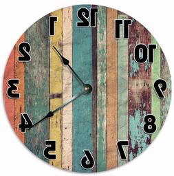 YELLOW GREEN ORANGE Wood Clock - Large 10.5" Wall Clock - 20