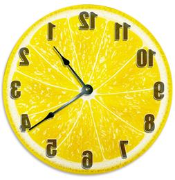 YELLOW LEMON  CLOCK Large 10.5 inch Round Wall Clock FRUIT -