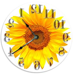 YELLOW SUNFLOWER CLOCK Large 10.5 inch Round Wall Clock 2110
